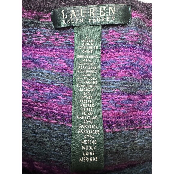 Lauren Ralph Lauren Fair Isle Merino Wool Blend Open Knit Sweater Women's LARGE - Picture 7 of 11